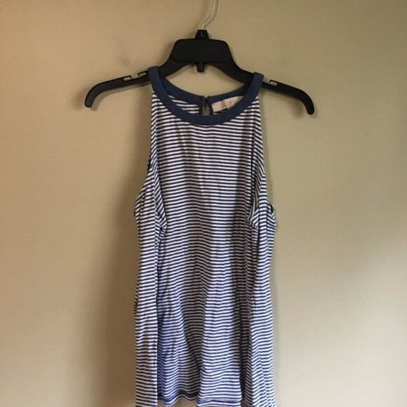 Loft XS cold shoulder striped blue and white top - Picture 1 of 4